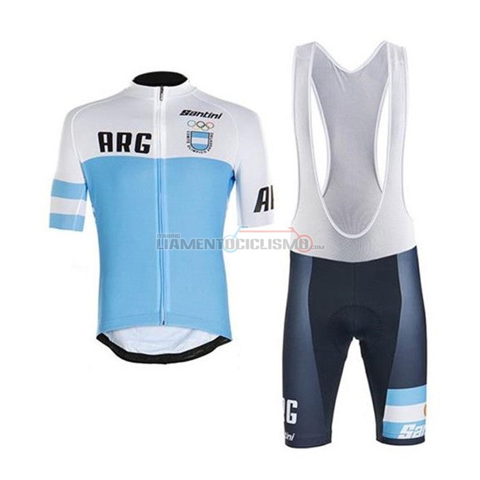 Abbigliamento Ciclismo Argentina Manica Corta 2020 Bianco Blu